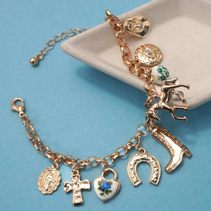 JOSSLYN by Wall to Wall Charm Bracelet - Western Boot Cross Porcelain | 80B1345