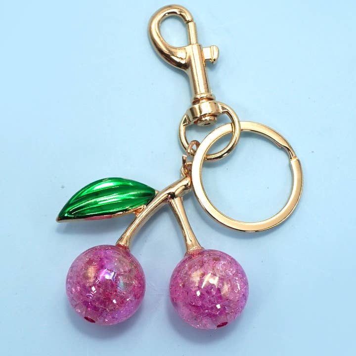 JOSSLYN by Wall to Wall Pearlie Cherry Drop with Leaf Keychain Bag Charm