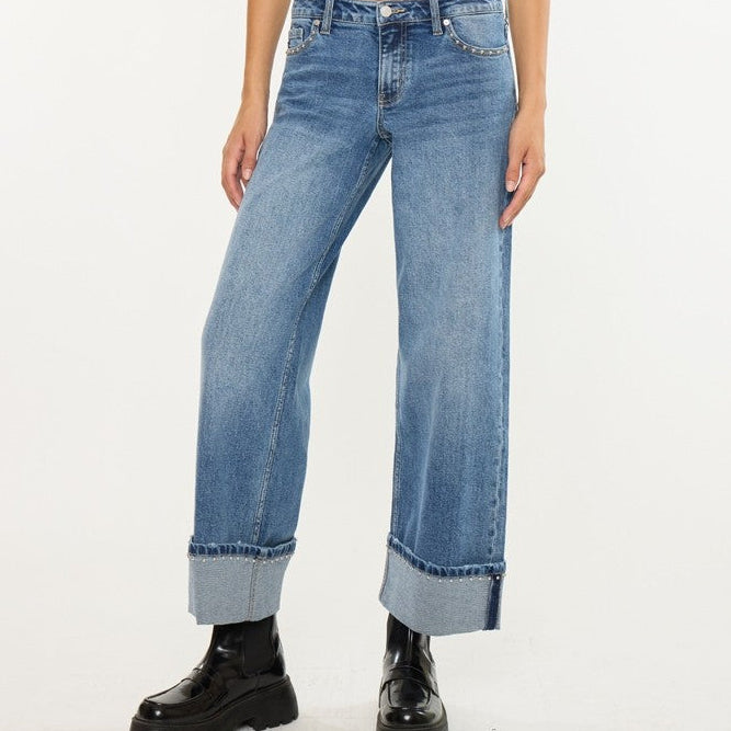 Kan Can USA Mid Rise Studded Wide Leg