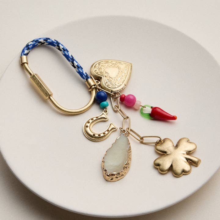 Lilla Haven Lucky Charm Keychain with Heart, Clover and Horseshoe