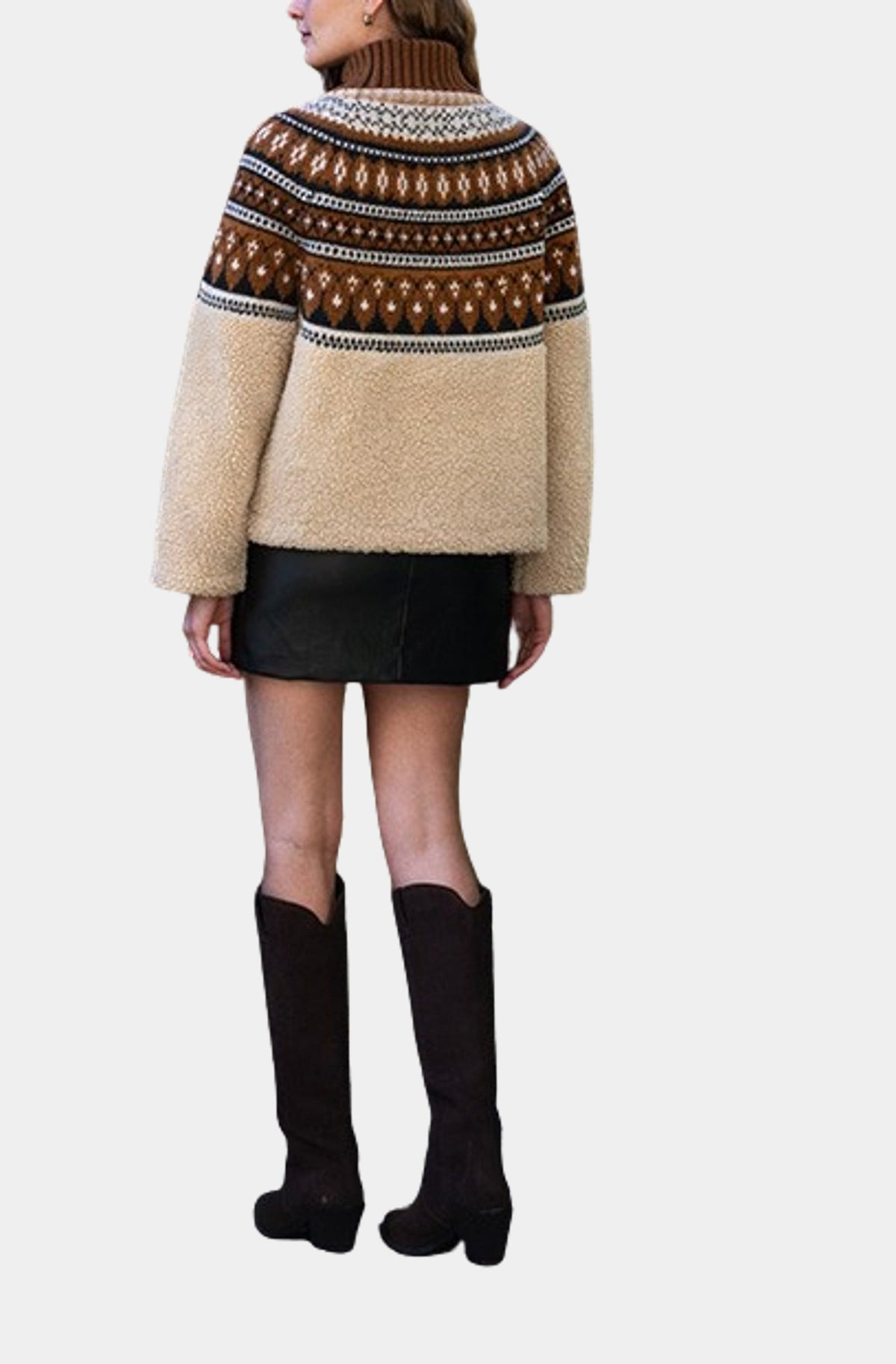 Moon River Fairisle Sherpa Knit Contrast Jacket by Moon River
