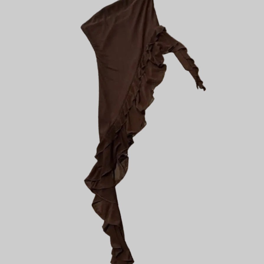 YAZ. Haze Assymetric Long Draped Ruffle Tube Top by YAZ.