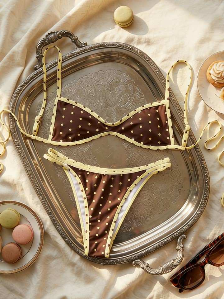 Rosa Clothing Sexy Polka Dot Two-Piece Bikini Swimsuit in Coffee 2