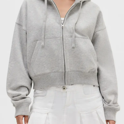 BDG Cropped Zip Hoodie Grey