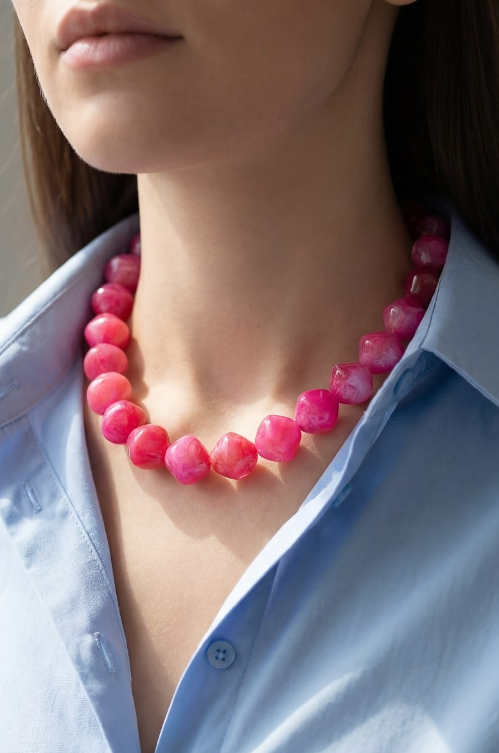YAZ. Marbled Geometric Bead Necklace