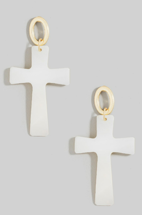 YAZ. Sovereign White Dangle Cross Earrings