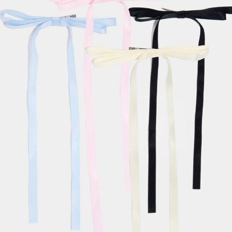 YAZ. 4Pc Long Thin Satin Ribbon Bow Hair Clips by YAZ.