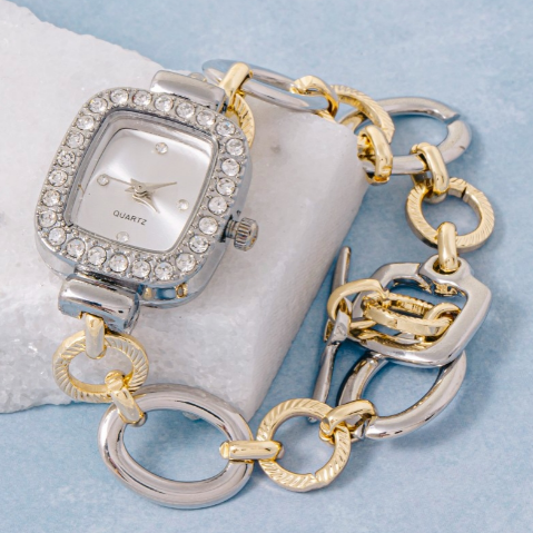 YAZ. Two Tone Cz Toggle Chain Bracelet Watch by YAZ.
