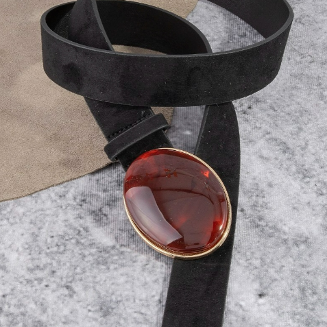 YAZ. Vegan Leather w/ Oval Resin Buckle Belt