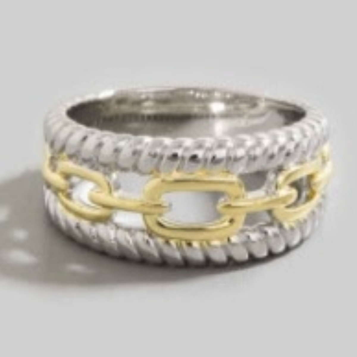 YAZ. 14K Gold Dipped Two Tone Rope And Chain Pattern Ring by YAZ.