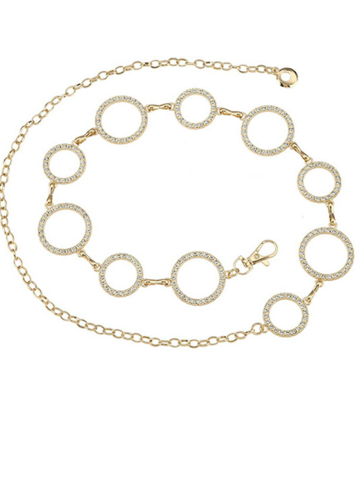 YAZ. Rhinestone Open Circle Link Chain Belt Gold