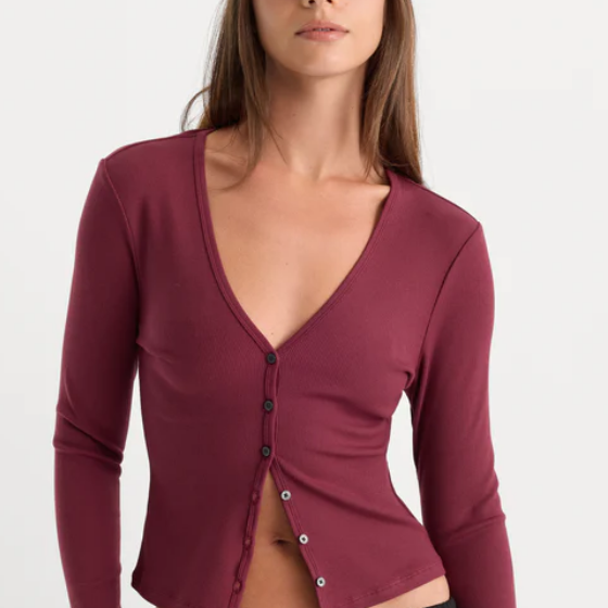 Good American The Rib V Neck Cardigan by Good American