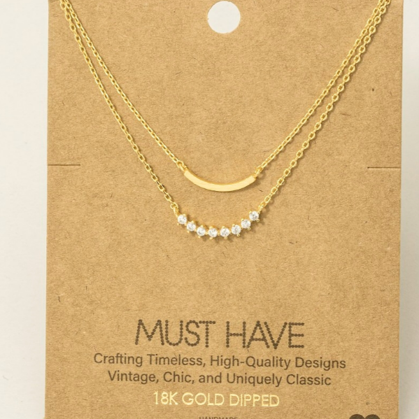 GOLDEN Gold Dipped Layered Rhinestone Curved Bar Necklace by GOLDEN