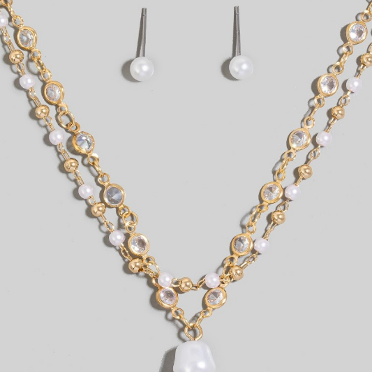 GOLDEN Pearl Pendant Layered Necklace Set