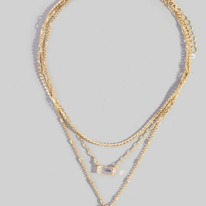 GOLDEN Triple Layered Chain Pave Cross Pendant Necklace by GOLDEN