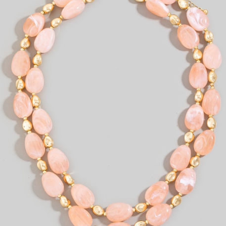 GOLDEN Marble Resin And Metallic Beaded Layered Necklace Pink