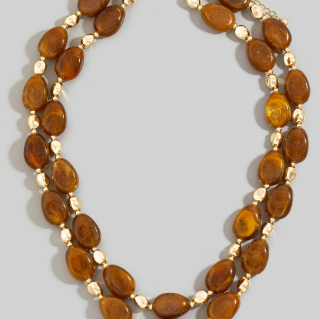 GOLDEN Marble Resin And Metallic Beaded Layered Necklace Brown