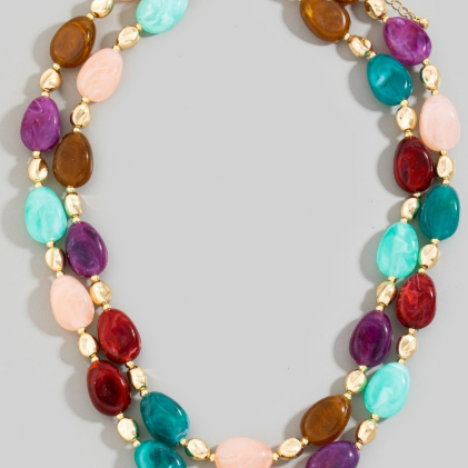 GOLDEN Marble Resin And Metallic Beaded Layered Necklace Multi