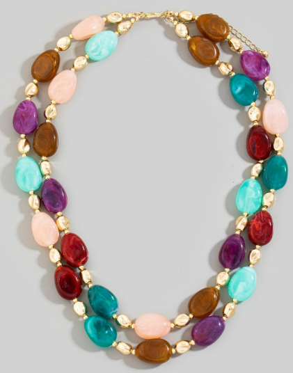 GOLDEN Marble Resin And Metallic Beaded Layered Necklace Multi