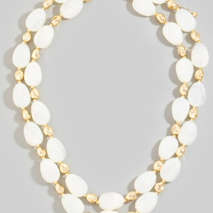 GOLDEN Marble Resin And Metallic Beaded Layered Necklace White