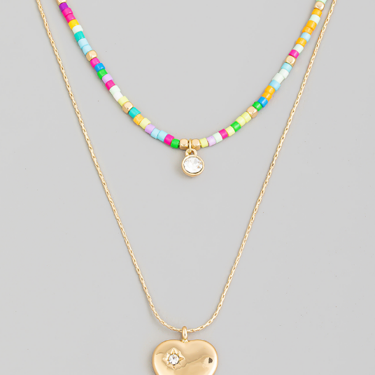 GOLDEN Heart And Gem Charms Layered Necklace by GOLDEN