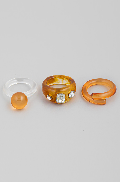 YAZ. 3 PC Abstract Art Aperol Ring Set