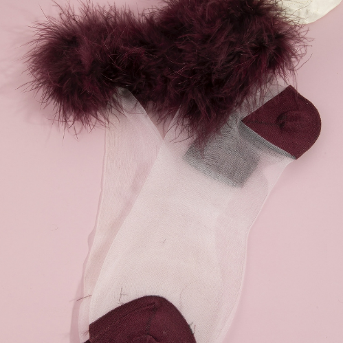 YAZ. Fur Ankle Sheer Crew Socks by YAZ.