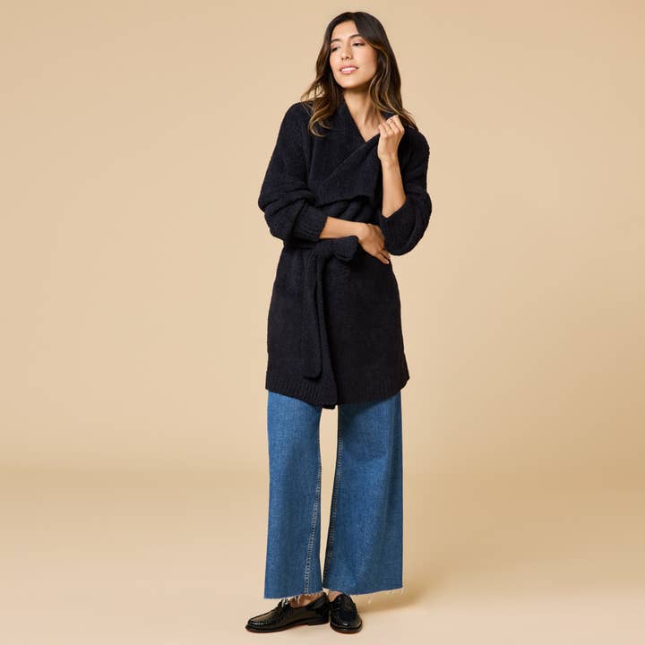 Softies Ultra-Marshmallow Wrap Cardigan with Exaggerated Collar Black