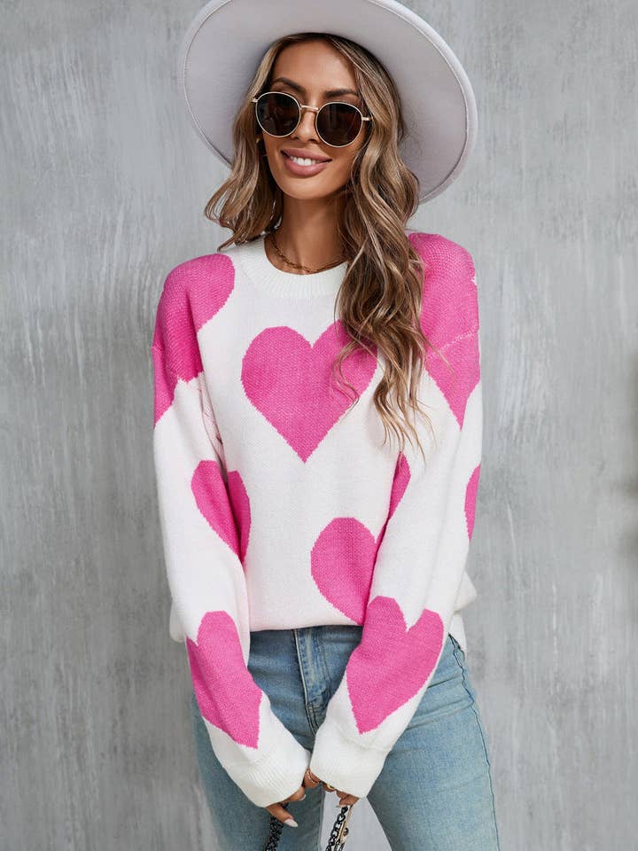 Suhkasana Valentine Heart Knit Sweater Pink Red Pullover Top