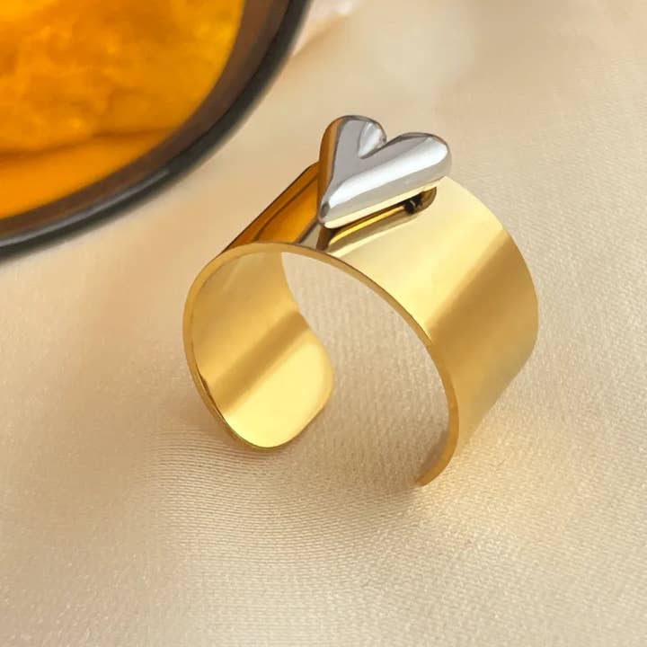 Sweet Cherry Sky Solid Adjustable Mixed Jewelry Ring Silver and Gold Heart