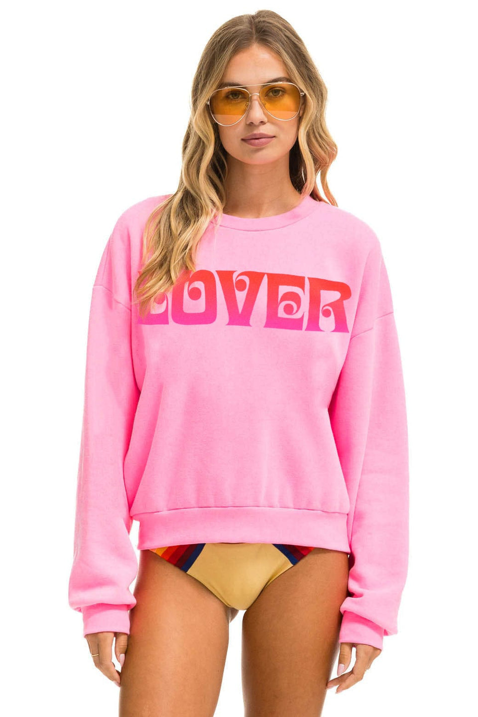 Aviator Nation Lover - Relaxed Crew Sweatshirt in Neon Pink