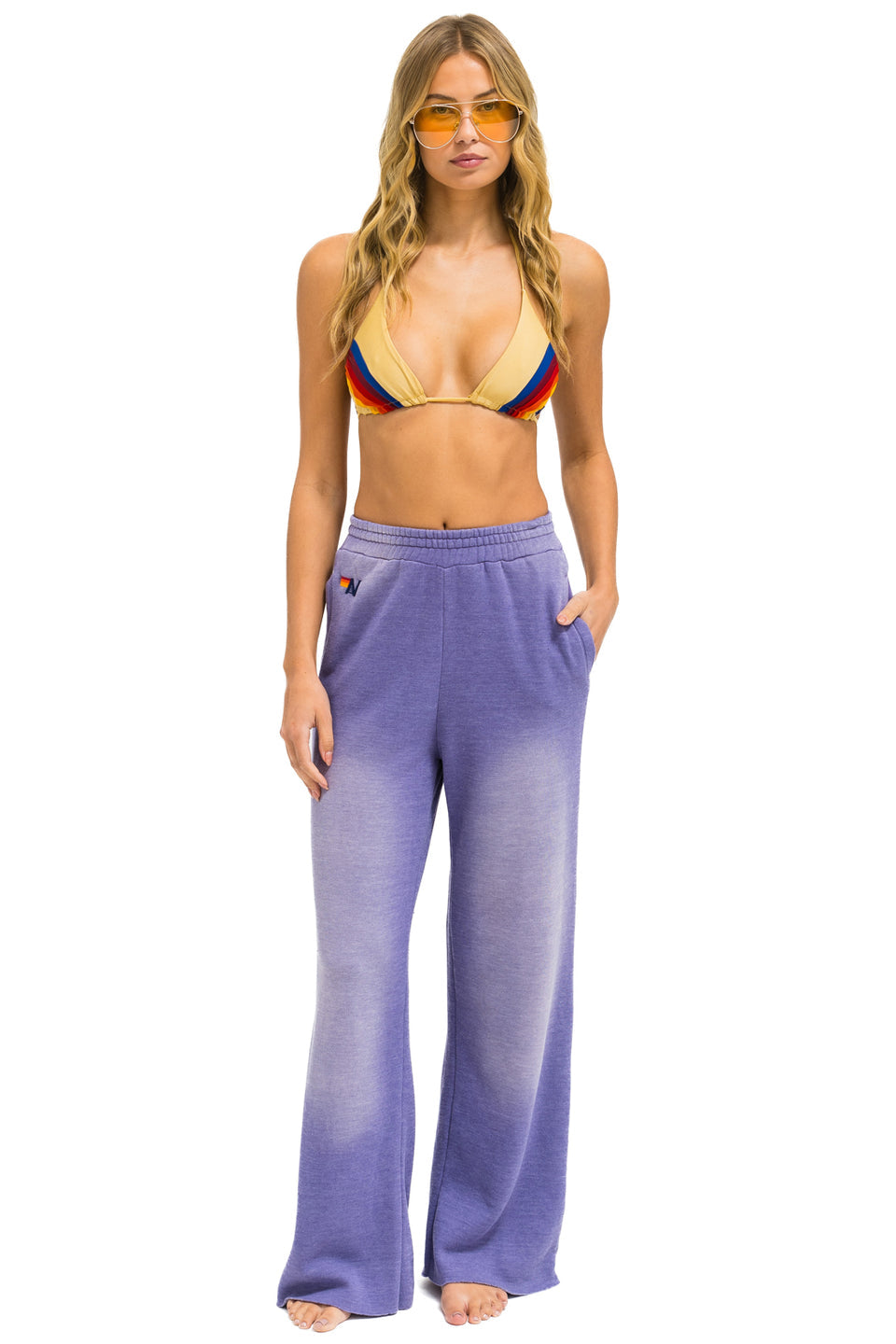 Aviator Nation Essential Wide Leg Pocket Sweatpant - Faded Grape