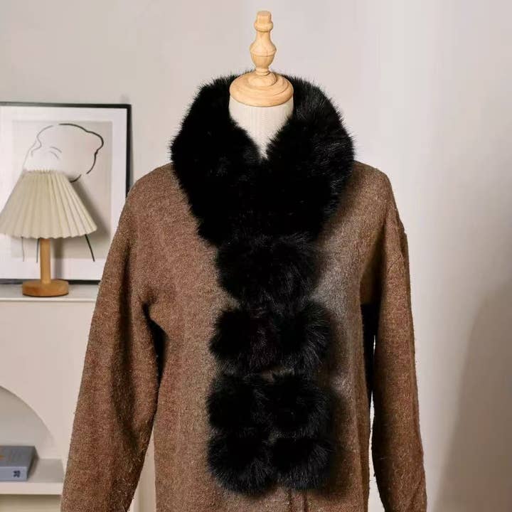 YAZ. Fuzzy Faux Fur Pom Soft Scarf