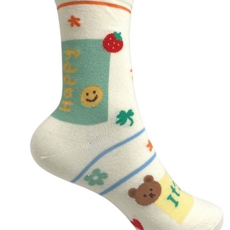 YAZ. Good Vibe Clover Bear Graphic Crew Socks