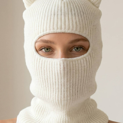 YAZ. Ribbed Knit Cat Ear Balaclava Hat