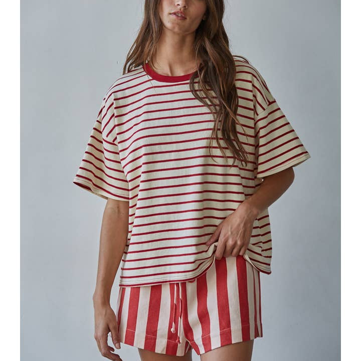 By Together Knit Cotton Striped Short Sleeve Crew Neck Top