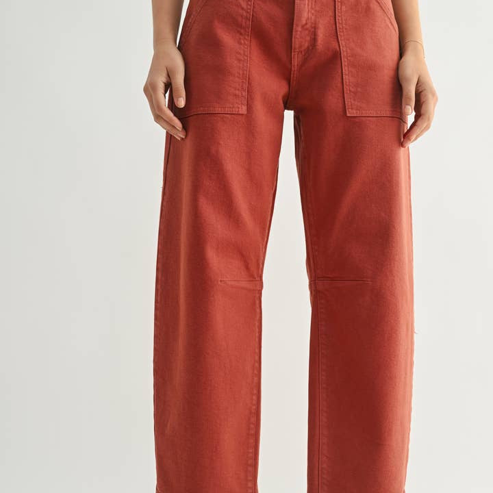 Just Black Denim Utility Seamed Barrel Jean in Dark Mauve