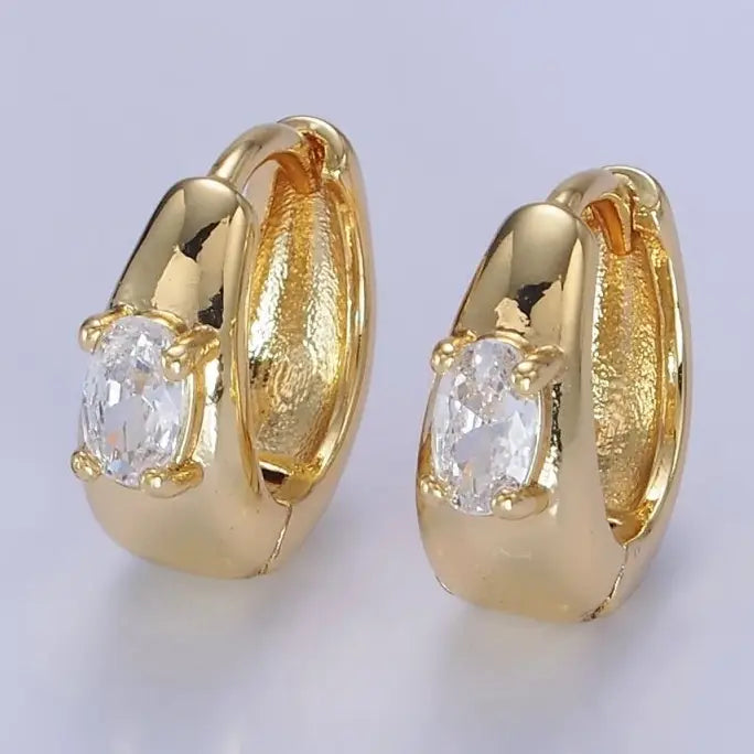Aim Eternal 14K Gold Filled Oval Cz Dome Huggie Earrings - Gold