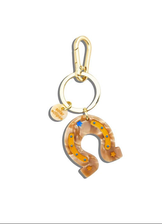 Solar Eclipse Hand-Painted Lucky Horseshoe Bag Charm & Keychain | Western