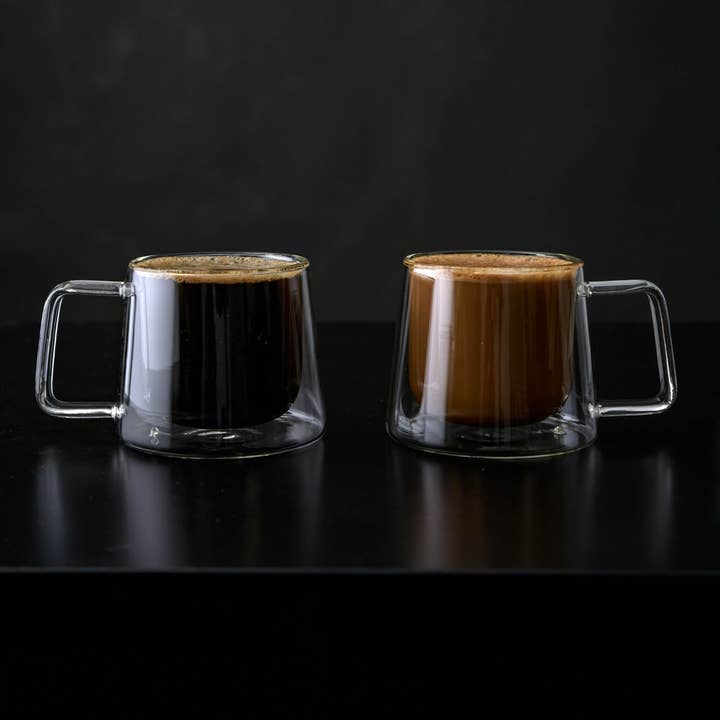 Lemonsoda Double Walled Glass Coffee Drink Mug with Handle 8.5oz (Set of 2) by Lemonsoda