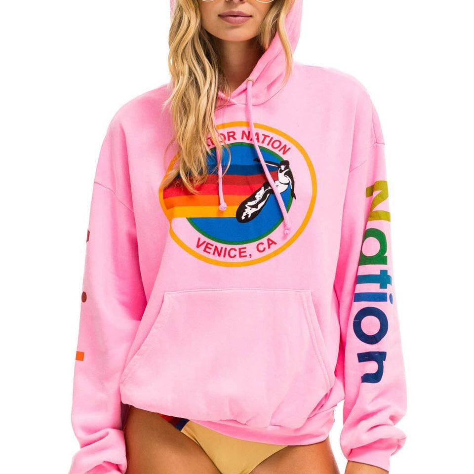 Aviator Nation Pullover Hoodie Relaxed - Aviator Nation Neon Pink