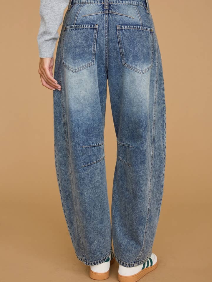 Dottie Dottie Garage Washed Barrel Denim Jeans in Denim by Dottie Dottie Garage
