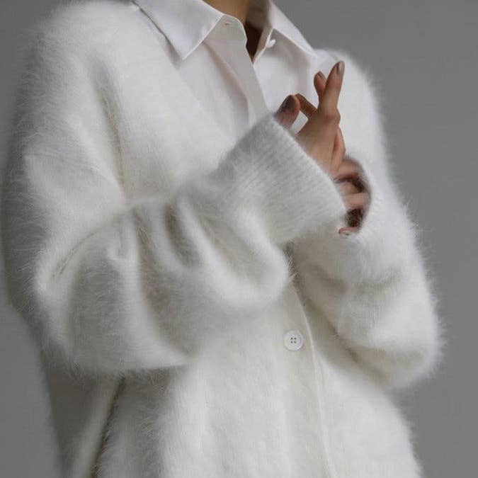 Suhkasana Faux Mink Knit Oversized Cardigan Soft Cozy Sweater