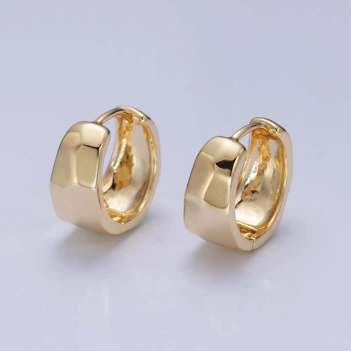 Aim Eternal 14K Gold Filled Multifaceted Geometric Hammered Huggie Hoop - Gold