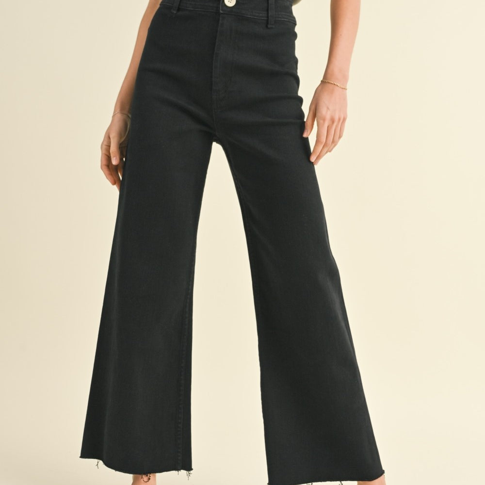 SJG Miya Straight Wide Leg Denim Pants Fade Black