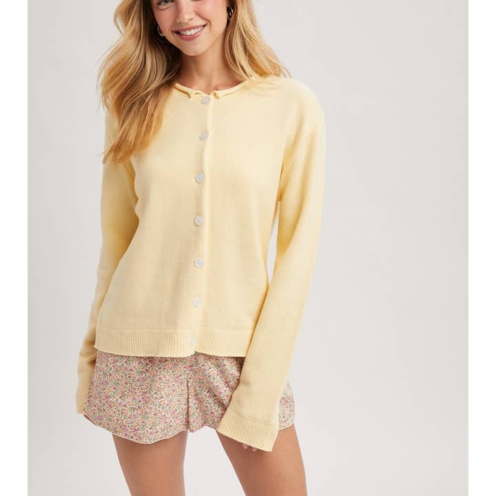 Wishlist Apparel Raw Edge Neckline Button-Up Cardigan