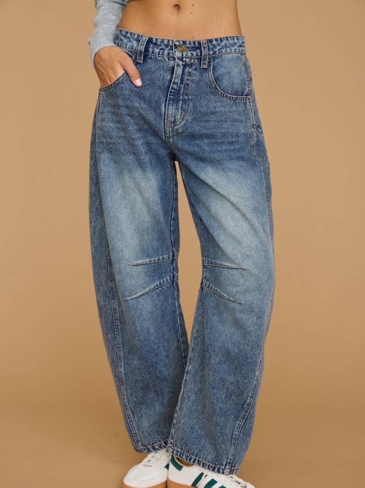Dottie Dottie Garage Washed Barrel Denim Jeans in Denim