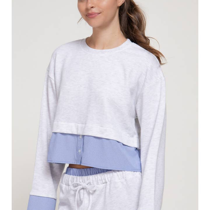 Active Basic Long Sleeve Sweatshirt with Contrasting Check Panel