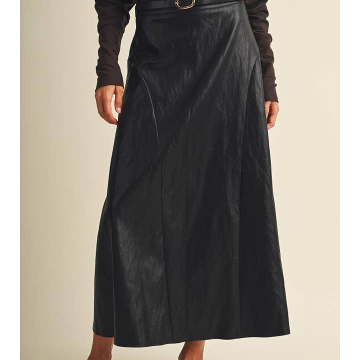 Mustard Seed Asymmetric Seam Coated Knit Skirt Black