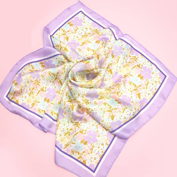 JOSSLYN by Wall to Wall Delicate Floral Silk Finish Bandana Scarf | 40SC727